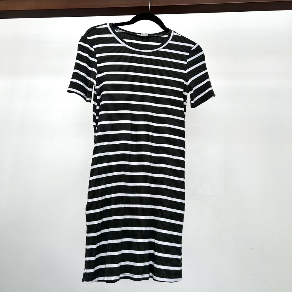Green & White Striped T-Shirt Dress with Pockets